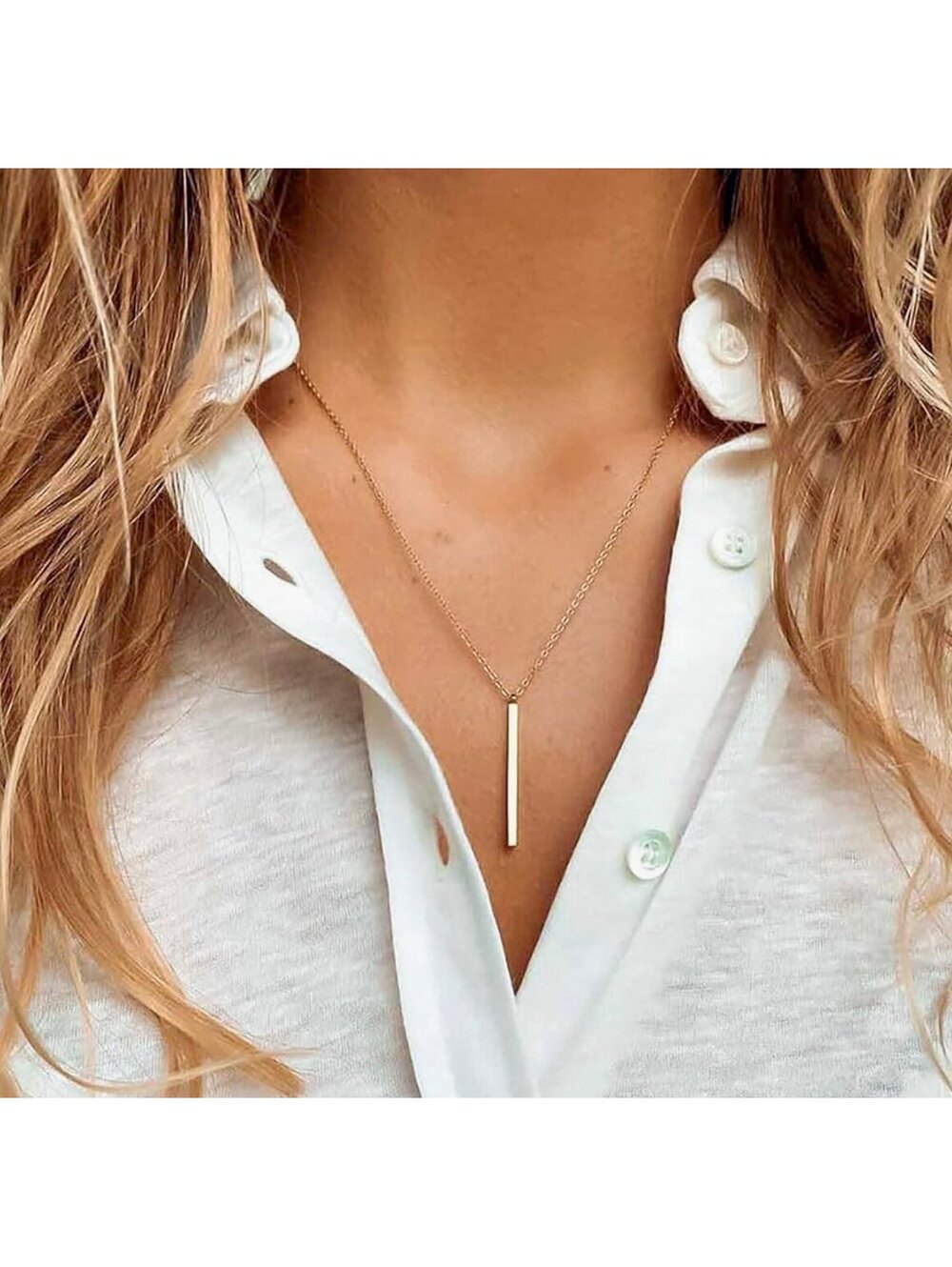 New - Vertical Bar Necklace - 925 Sterling Silver - Y Necklace - Beautiful